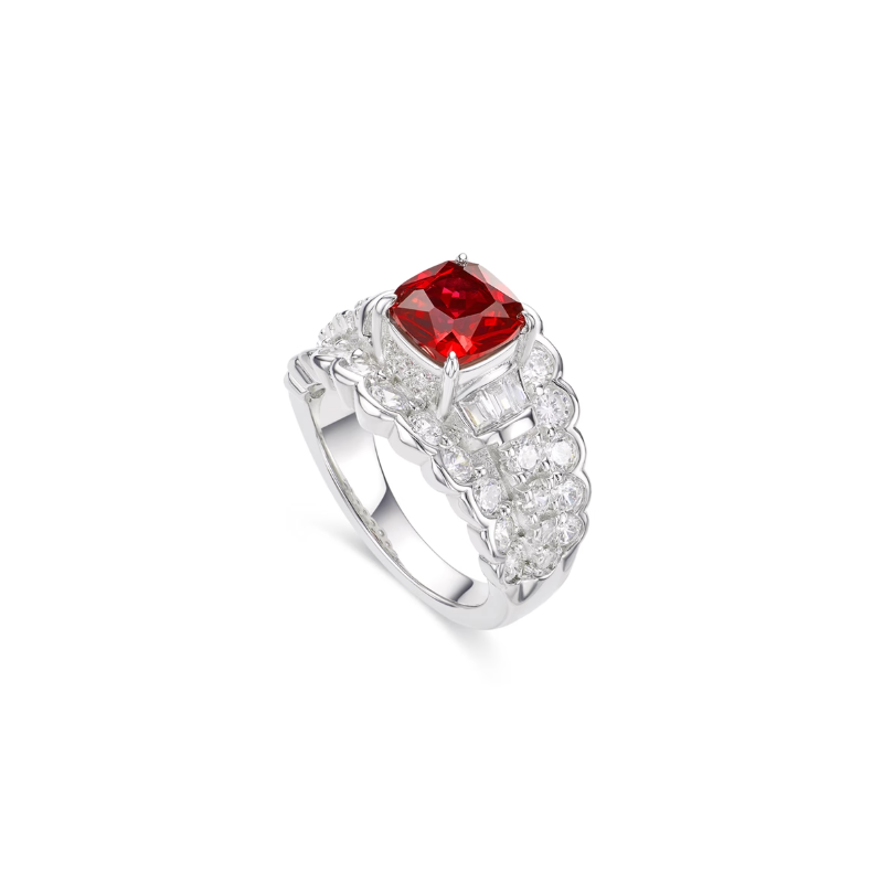 Ruby Diamond Energy Goose Italy Square Art Ring for Health & Harmony