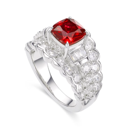 Ruby Diamond Energy Goose Italy Square Art Ring for Health & Harmony