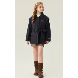 Fashion Elite Style Dim Gray Energy Goose Belt Kid's Wool Coat Online for Sale