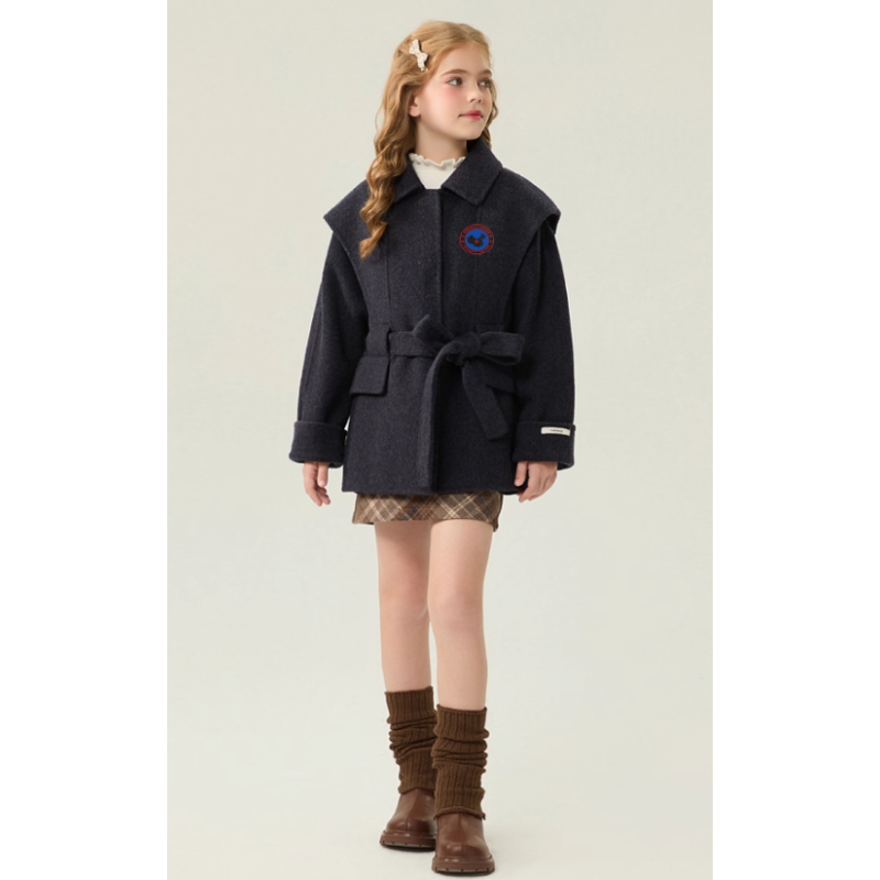 Fashion Elite Style Dim Gray Energy Goose Belt Kid's Wool Coat Online for Sale