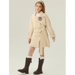 Fashion Elite Style Beige Energy Goose Belt Kid's Wool Coat Online for Sale
