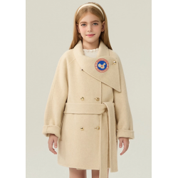 Fashion Elite Style Beige Energy Goose Belt Kid's Wool Coat Online for Sale