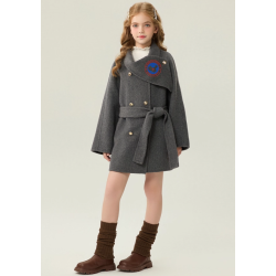 Fashion Elite Style Beige Energy Goose Belt Kid's Wool Coat Online for Sale