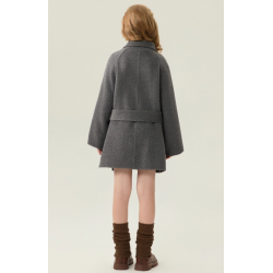 Fashion Elite Style Beige Energy Goose Belt Kid's Wool Coat Online for Sale