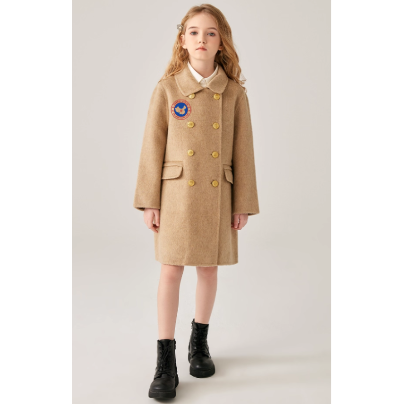 Fashion Elite Style Khaki Energy Goose Double Buttons Kid's Wool Coat Online for Sale