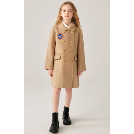 Fashion Elite Style Khaki Energy Goose Double Buttons Kid's Wool Coat Online for Sale
