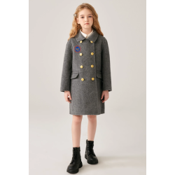 Fashion Elite Style Khaki Energy Goose Double Buttons Kid's Wool Coat Online for Sale
