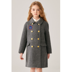Fashion Elite Style Khaki Energy Goose Double Buttons Kid's Wool Coat Online for Sale