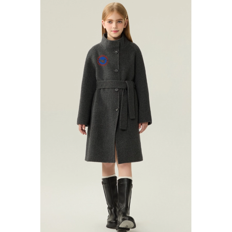 Fashion Elite Style Classic Gray Energy Goose Belt Kid's Wool Coat Online for Sale