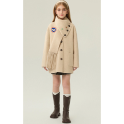 Fashion Elite Style Beige Energy Goose Tassels Scarf Kid's Wool Coat Online for Sale