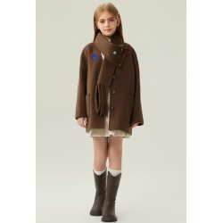 Fashion Elite Style Beige Energy Goose Tassels Scarf Kid's Wool Coat Online for Sale