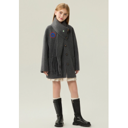 Fashion Elite Style Beige Energy Goose Tassels Scarf Kid's Wool Coat Online for Sale