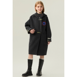 Fashion Elite Style Deep Gray Energy Goose Double Wear Kid's Wool Coat Online for Sale