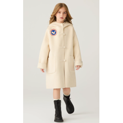 Fashion Elite Style Beige Energy Goose With Hat Kid's Wool Coat Online for Sale
