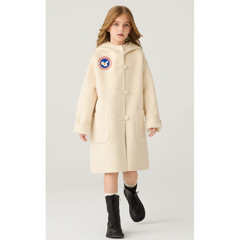 Fashion Elite Style Beige Energy Goose With Hat Kid's Wool Coat Online for Sale