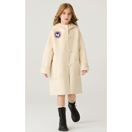Fashion Elite Style Beige Energy Goose With Hat Kid's Wool Coat Online for Sale