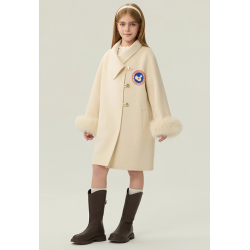 Fashion Elite Style Pink Energy Goose Fox Fur Sleeve Kid's Wool Coat Online for Sale