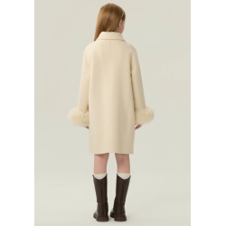 Fashion Elite Style Pink Energy Goose Fox Fur Sleeve Kid's Wool Coat Online for Sale