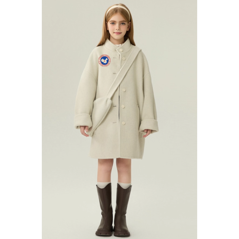 Fashion Elite Style Beige Energy Goose With Bag Kid's Wool Coat Online for Sale