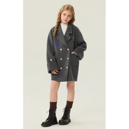 Fashion Elite Style Gray Energy Goose Preppy Chic Kid's Wool Coat Online for Sale