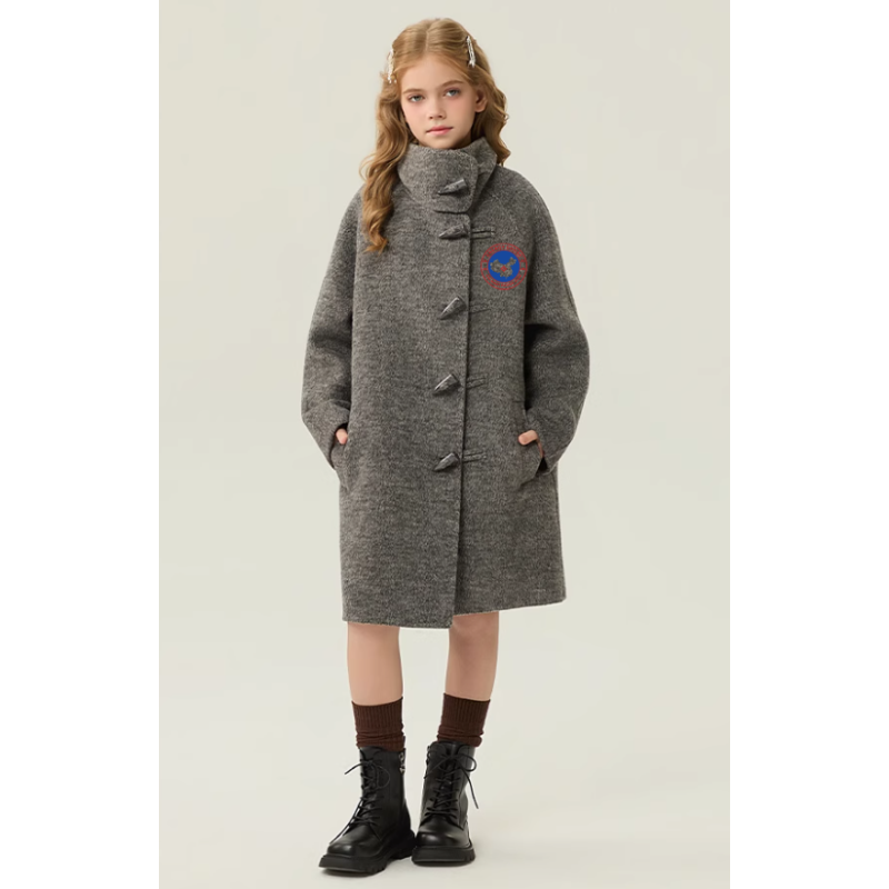 Fashion Elite Style Gray Energy Goose Big Ox Horn Elite Kid's Wool Coat Online for Sale