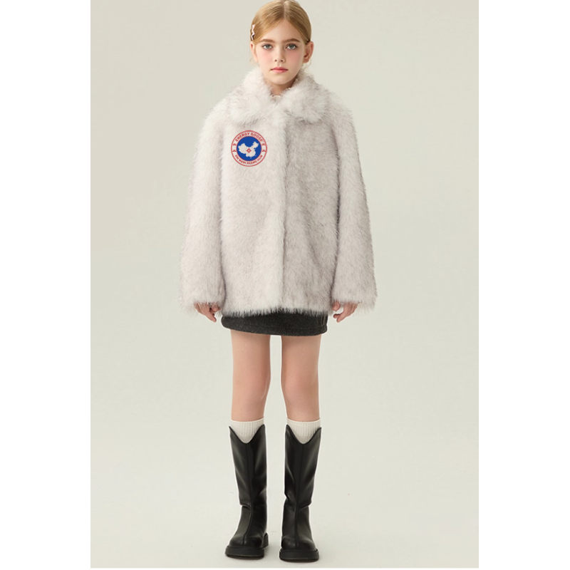 Authentic White Energy Goose Fox Mink Fur Kid's Coat Elite Style Online for Sale