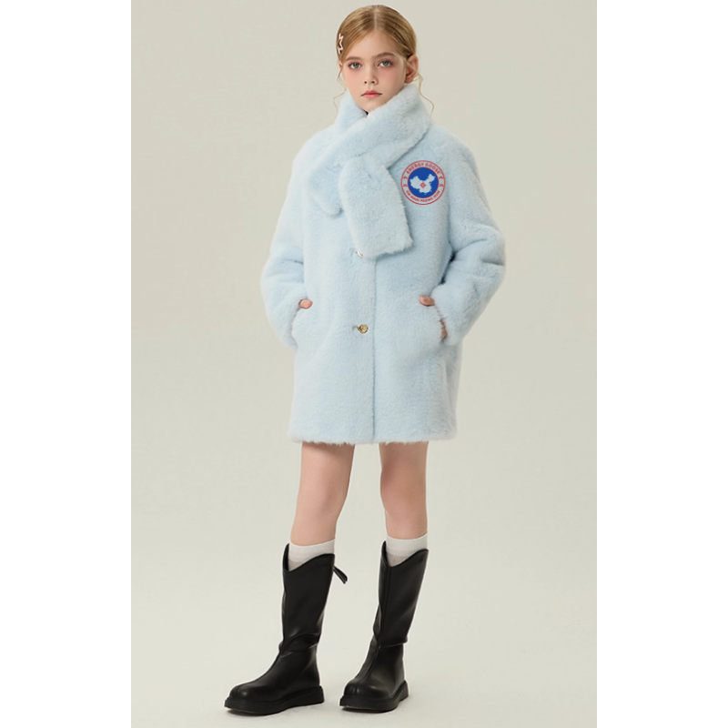 Authentic Sky Blue Energy Goose Scarf Fox Fur Kid's Coat Elite Style Online for Sale