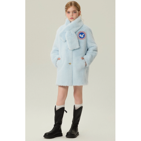 Authentic Sky Blue Energy Goose Scarf Fox Fur Kid's Coat Elite Style Online for Sale