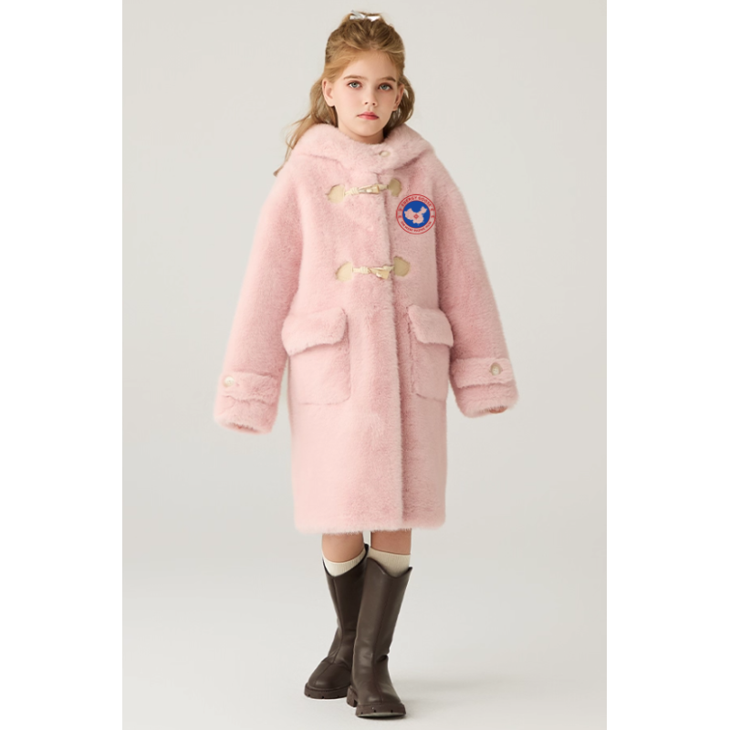 Authentic Pink Energy Goose Ox Horn Mink Fur Kid's Coat Elite Style Online for Sale