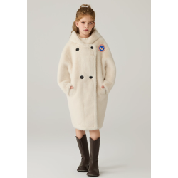 Authentic White Energy Goose Mink Fur Kid's Long Coat Elite Style Online for Sale