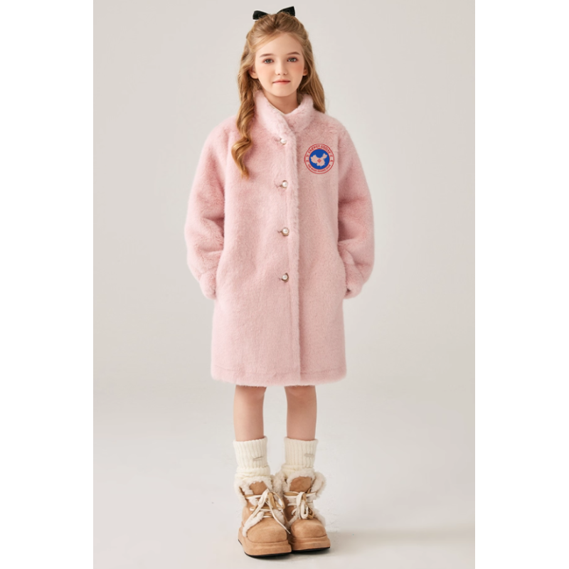 Authentic Pink Energy Goose Pearl Button Mink Fur Kid's Coat Elite Style Online for Sale