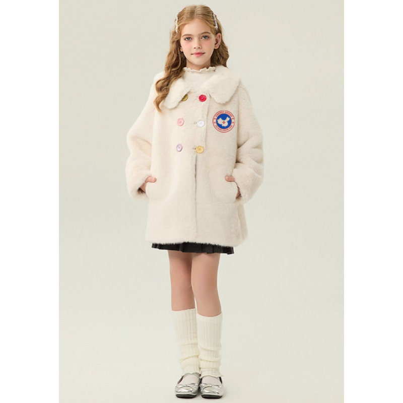 Authentic White Energy Goose Colorful Button Mink Fur Kid's Coat Elite Style Online for Sale