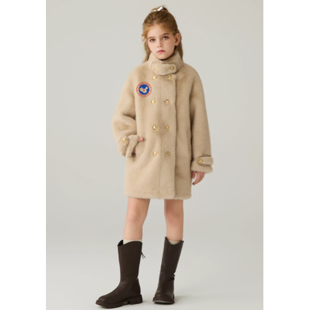 Authentic Beige Energy Goose Double Rows Mink Fur Kid's Coat Elite Style Online for Sale