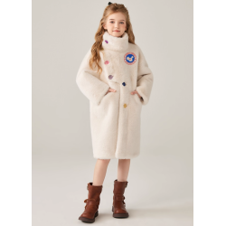 Authentic White Energy Goose Colorful Buttons Mink Fur Kid's Coat Elite Style Online for Sale