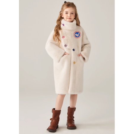 Authentic White Energy Goose Colorful Buttons Mink Fur Kid's Coat Elite Style Online for Sale