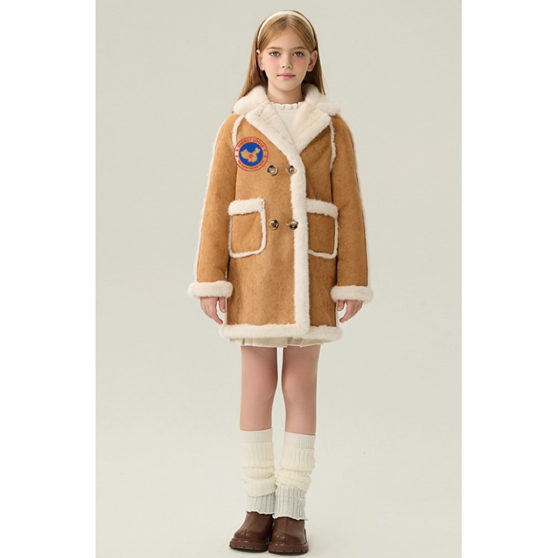 Authentic Khaki Energy Goose Motorcycle Kid's Suede Fur Coat Elite Kids A2 Flight Style Online for Sale