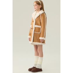 Authentic Khaki Energy Goose Motorcycle Kid's Suede Fur Coat Elite Kids A2 Flight Style Online for Sale