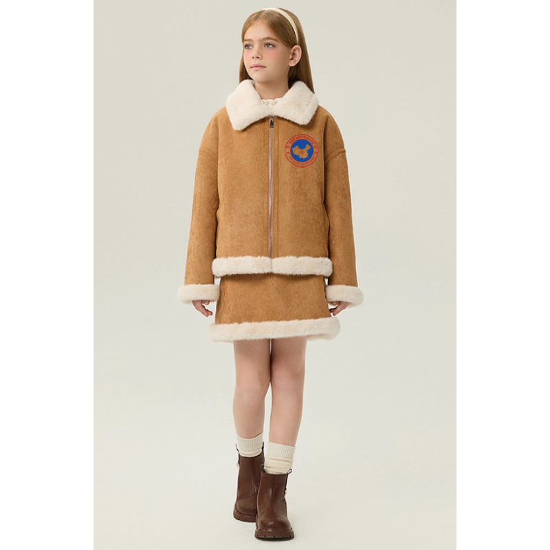 Authentic Khaki Energy Goose Motorcycle Kid's Suede Dress Jacket Elite Kids A2 Flight Style Online for Sale