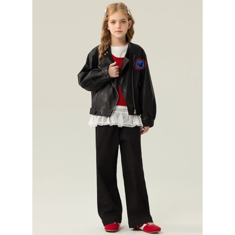 Authentic Black Energy Goose Pu Leather Chic Kid's Motorcycle Jacket Elite Kids A2 Flight PU Leather Style Online for Sale