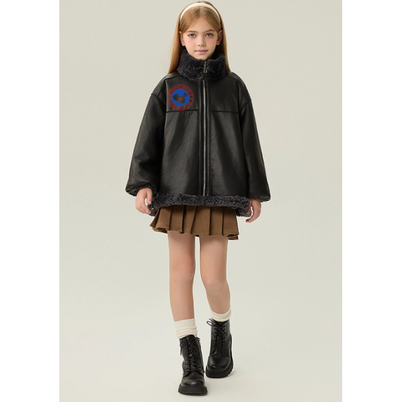 Authentic Black Energy Goose Dual Pu Leather Kid's Motorcycle Jacket Elite Kids A2 Flight PU Leather Style Online for Sale