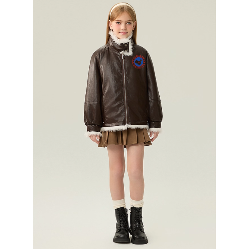 Authentic Brown Energy Goose Dual Pu Leather Kid's Motorcycle Jacket Elite Kids A2 Flight PU Leather Style Online for Sale