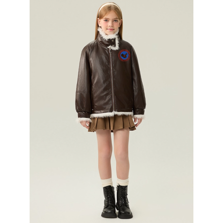 Authentic Brown Energy Goose Dual Pu Leather Kid's Motorcycle Jacket Elite Kids A2 Flight PU Leather Style Online for Sale