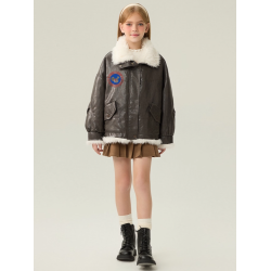 Authentic Dim Gray Energy Goose Dual Pu Leather Kid's Motorcycle Jacket Elite Kids A2 Flight PU Leather Style Online for Sale