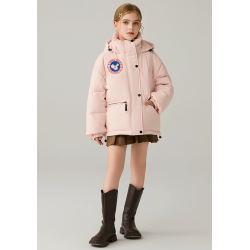 Authentic Light Pink Energy Goose Short Parka Kid's Down Jacket Online for Sale