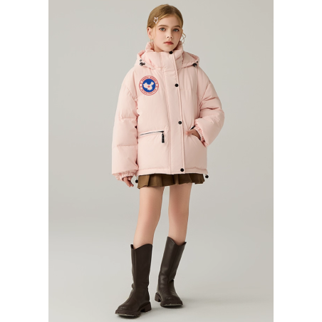 Authentic Light Pink Energy Goose Short Parka Kid's Down Jacket Online for Sale