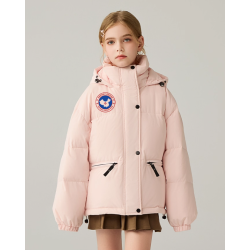 Authentic Light Pink Energy Goose Short Parka Kid's Down Jacket Online for Sale