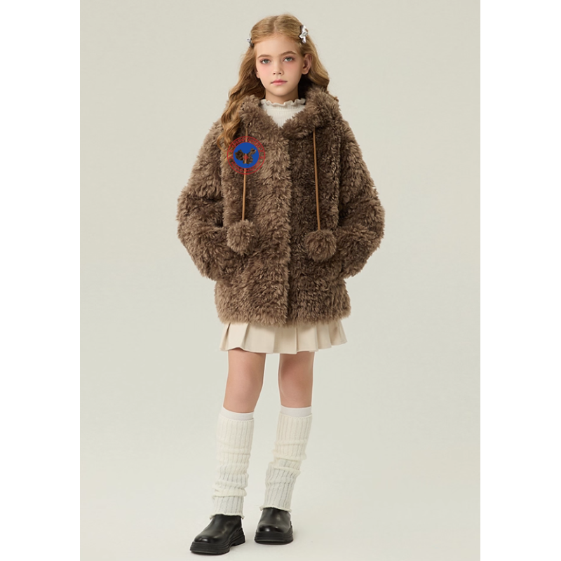 Authentic Taupe Gray Energy Goose Velvet Kid's Lamb Coat Elite Kids Online for Sale