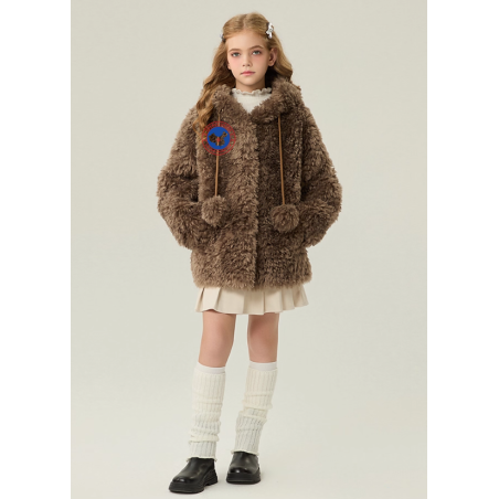 Authentic Taupe Gray Energy Goose Velvet Kid's Lamb Coat Elite Kids Online for Sale