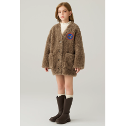 Authentic Brown Energy Goose Tigris Kid's Lamb Short Coat Elite Kids Online for Sale