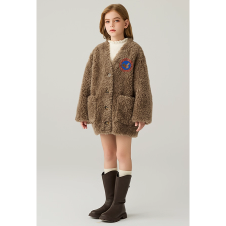 Authentic Brown Energy Goose Tigris Kid's Lamb Short Coat Elite Kids Online for Sale